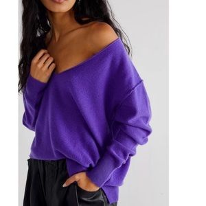 Free People NEW Purple 100% Cashmere Harmony V Neck Sweater Size Small